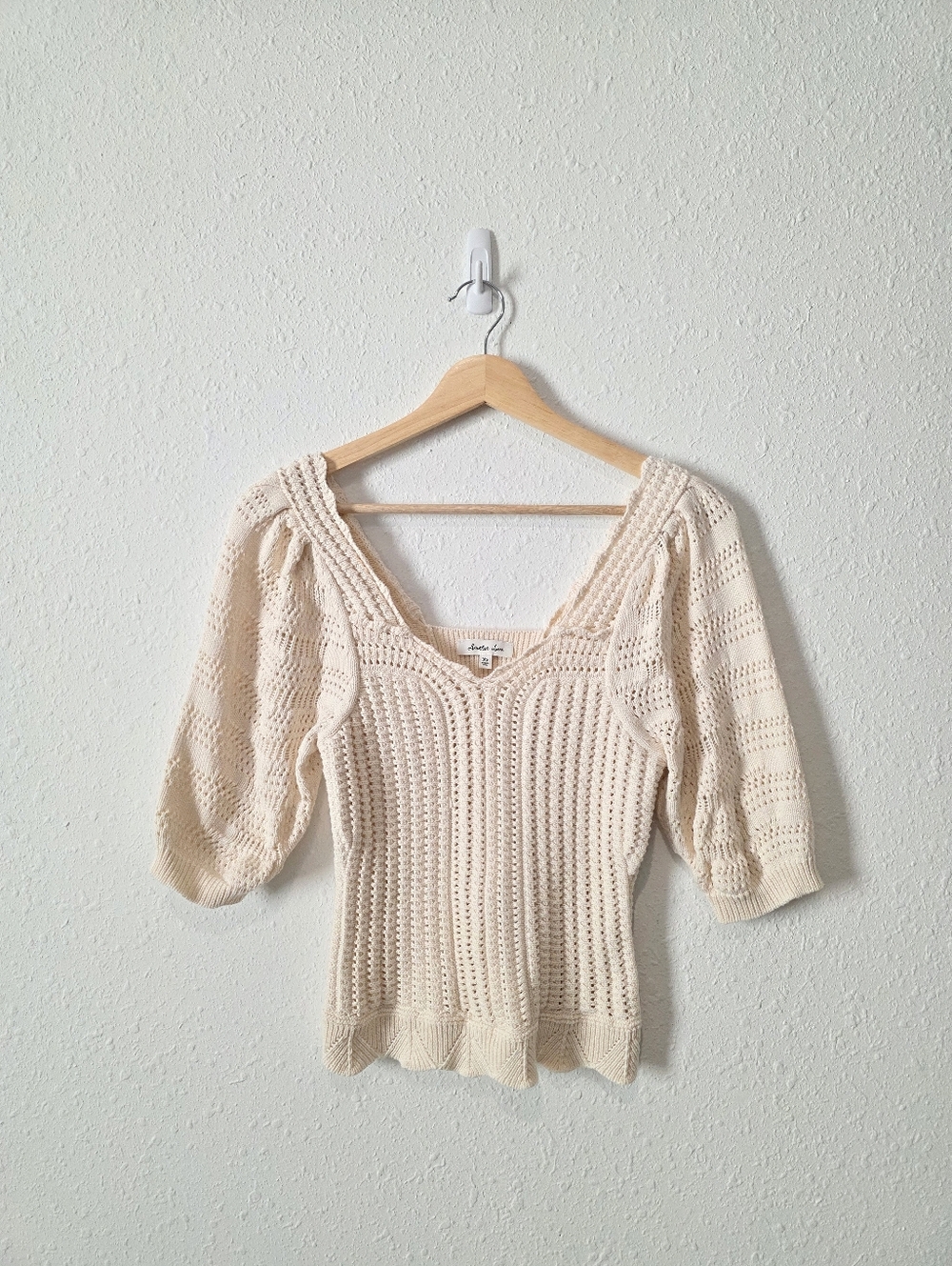 Another Love Cream Cotton Crochet Top XS